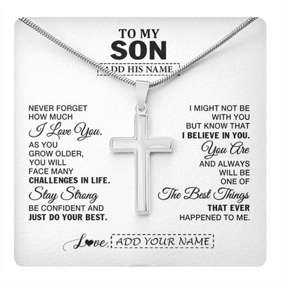 Stainless Cross Necklace Stainless Steel | 1 | Personalized To My Son Gifts From Mom Dad Father Necklace I Love You Thoughtful Keepsake Gift For Son Graduation Christmas Custom Gift Box Message Card | https://teecentury.
