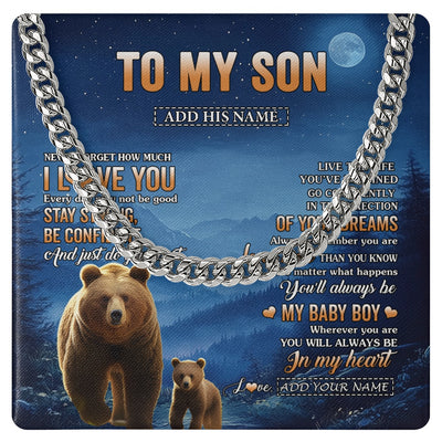 Cuban Link Chain Necklace Stainless Steel | 1 | Personalized To My Son Gifts From Mom Dad Mother Father Necklace Bear Never Forget How Much I Love You Son Birthday Gifts Christmas Gift Box Message Card | teecentury.myshopify
