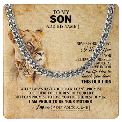 Cuban Link Chain Necklace Stainless Steel | 1 | Personalized To My Son Gifts From Mom Mother Lion Necklace I Love You Son Birthday Gifts From Mom Graduation Christmas Customized Gift Box Message Card | teecentury.myshopify