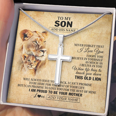 Stainless Cross Necklace Stainless Steel | 2 | Personalized To My Son Gifts From Mom Mother Lion Necklace I Love You Son Birthday Gifts From Mom Graduation Christmas Customized Gift Box Message Card | teecentury.myshopify