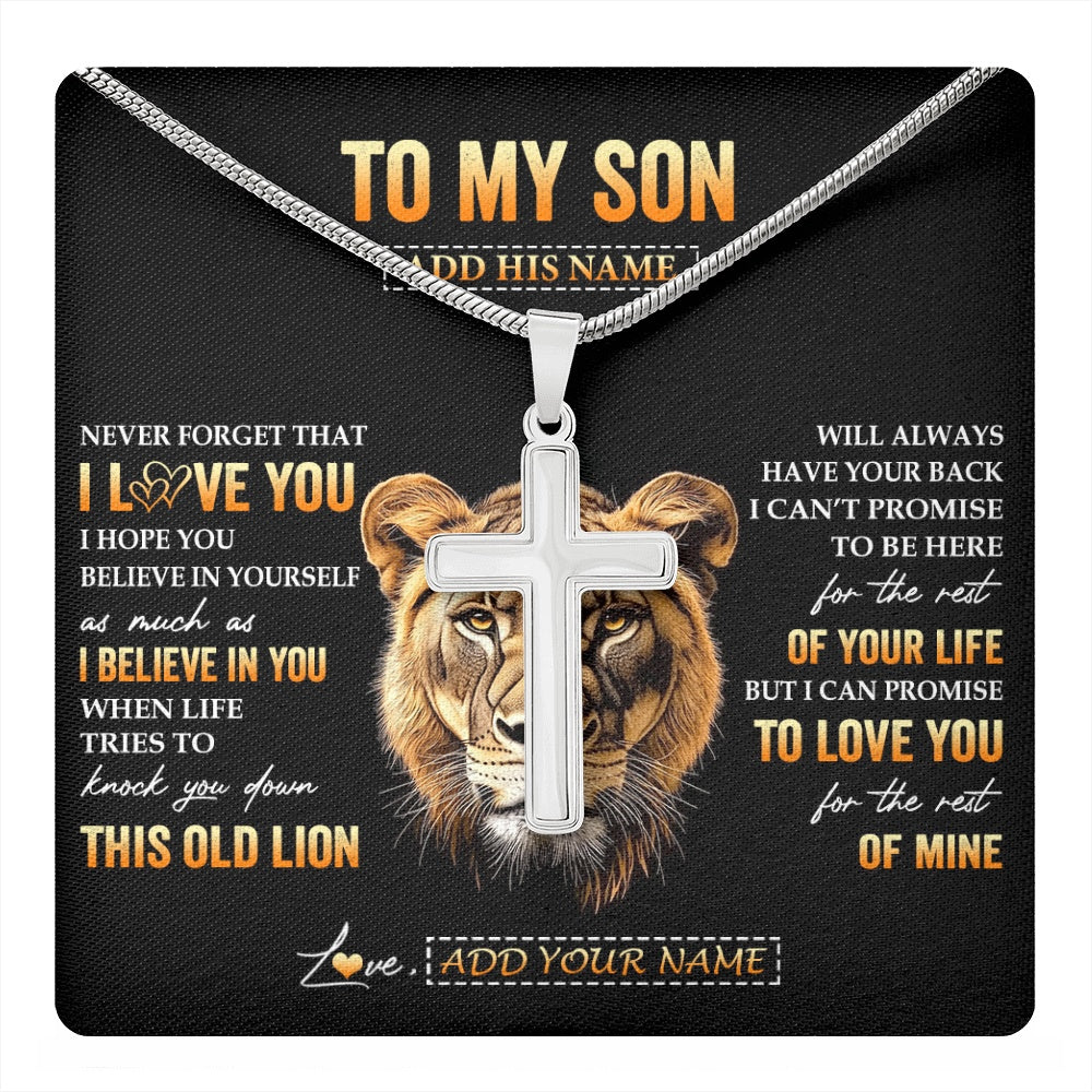 Stainless Cross Necklace Stainless Steel | 1 | Personalized To My Son Gifts From Mom Mother Necklace Old Lion Love You Son Birthday Gifts Graduation Christmas Customized Gift Box Message Card | teecentury.myshopify