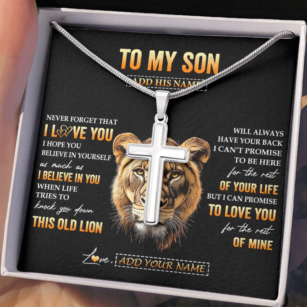 Stainless Cross Necklace Stainless Steel | 2 | Personalized To My Son Gifts From Mom Mother Necklace Old Lion Love You Son Birthday Gifts Graduation Christmas Customized Gift Box Message Card | teecentury.myshopify