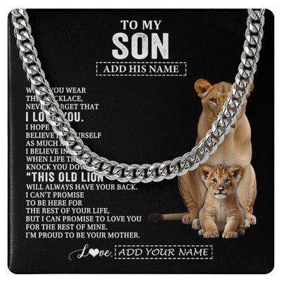 Cuban Link Chain Necklace Stainless Steel | 1 | Personalized To My Son Gifts From Mom Mother Necklace This Old Lion Love You Son Birthday Gifts Graduation Christmas Customized Gift Box Message Card | https://teecentury.