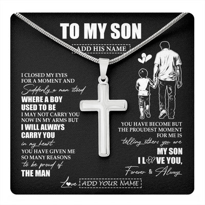 Stainless Cross Necklace Stainless Steel | 1 | Personalized To My Son Gifts Necklace From Dad Father I Closed My Eyes For A Moment Son Birthday Graduation Christmas Customized Gift Box Message Card | teecentury.myshopify