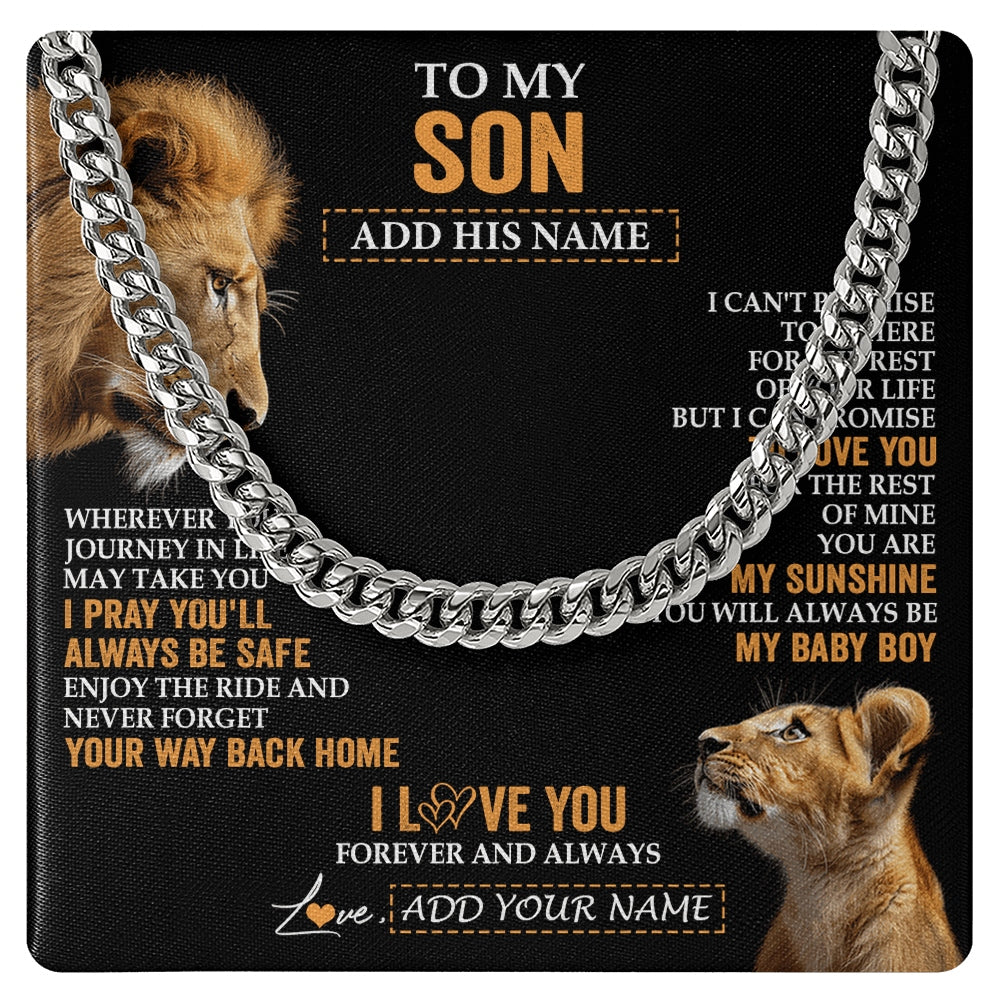 Cuban Link Chain Necklace Stainless Steel | 1 | Personalized To My Son Gifts Necklace From Dad Father Wherever Your Journey In Life Lion Daughter Birthday Gifts Christmas Custom Gift Box Message Card | https://teecentury.