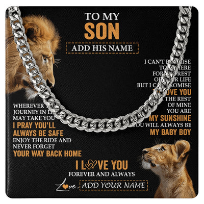 Cuban Link Chain Necklace Stainless Steel | 1 | Personalized To My Son Gifts Necklace From Dad Father Wherever Your Journey In Life Lion Daughter Birthday Gifts Christmas Custom Gift Box Message Card | https://teecentury.
