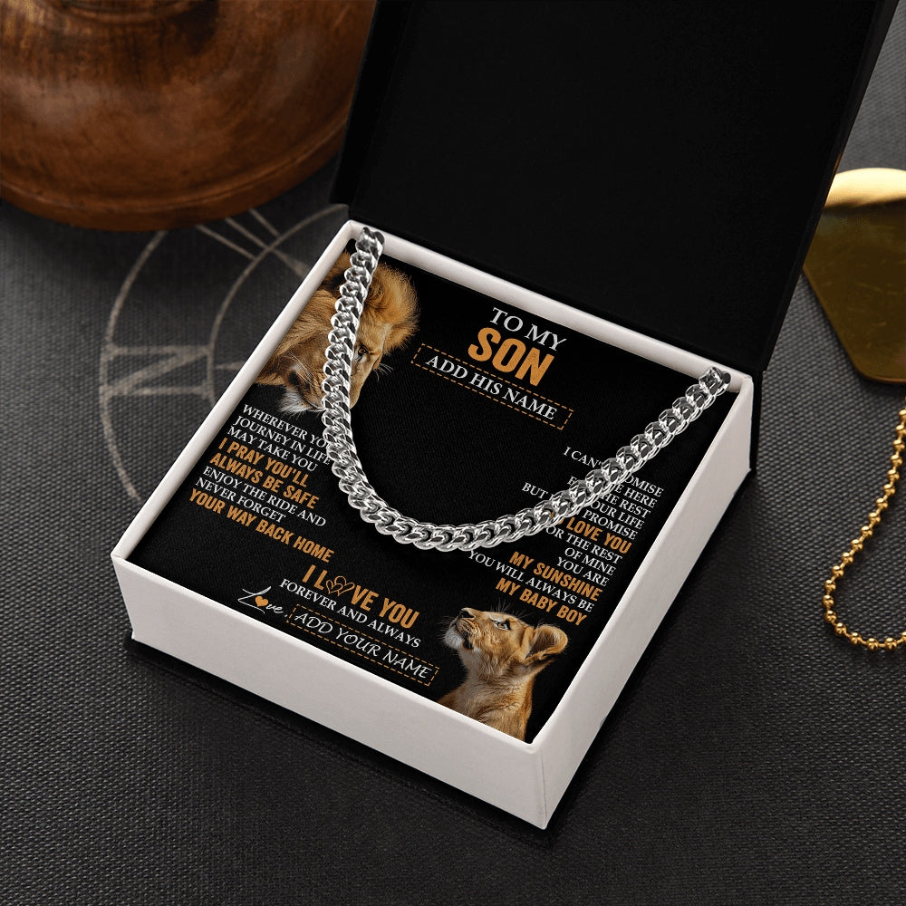 Cuban Link Chain Necklace Stainless Steel | 2 | Personalized To My Son Gifts Necklace From Dad Father Wherever Your Journey In Life Lion Daughter Birthday Gifts Christmas Custom Gift Box Message Card | https://teecentury.
