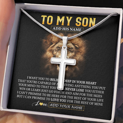 Stainless Cross Necklace Stainless Steel | 2 | Personalized To My Son Gifts Necklace From Dad Mom Father Believe In Your Heart Lion Son Birthday Gifts Graduation Christmas Custom Gift Box Message Card | https://teecentury.