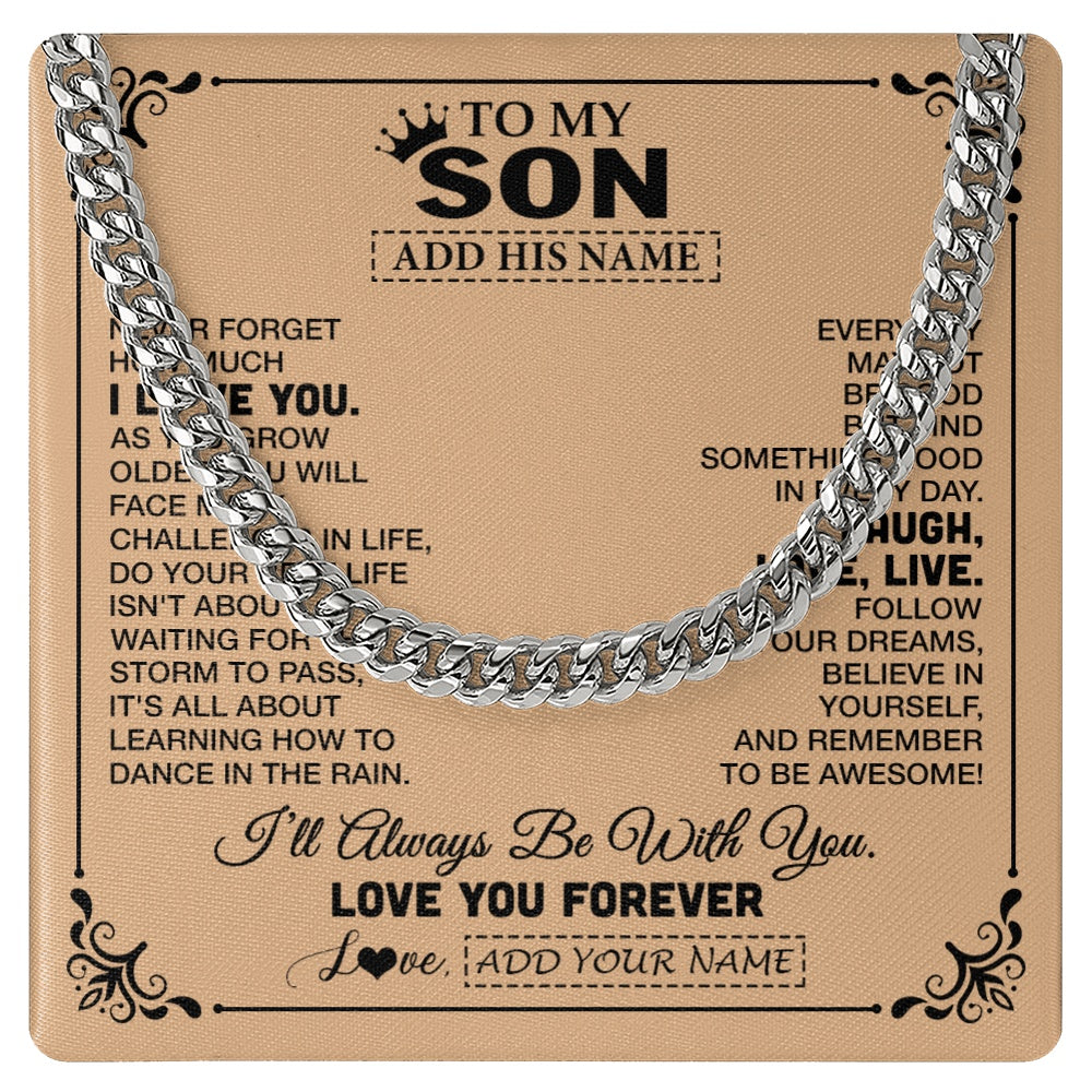 Cuban Link Chain Necklace Stainless Steel | 1 | Personalized To My Son Gifts Necklace From Dad Mom Mother Father Never Forget How Much I Love You Son Birthday Gifts Christmas Custom Gift Box Message Card | https://teecentury.