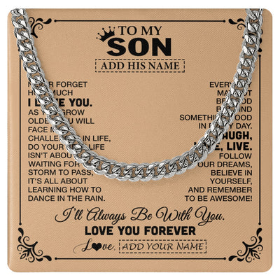 Cuban Link Chain Necklace Stainless Steel | 1 | Personalized To My Son Gifts Necklace From Dad Mom Mother Father Never Forget How Much I Love You Son Birthday Gifts Christmas Custom Gift Box Message Card | https://teecentury.