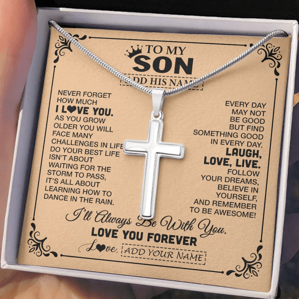 Stainless Cross Necklace Stainless Steel | 2 | Personalized To My Son Gifts Necklace From Dad Mom Mother Father Never Forget How Much I Love You Son Birthday Gifts Christmas Custom Gift Box Message Card | https://teecentury.