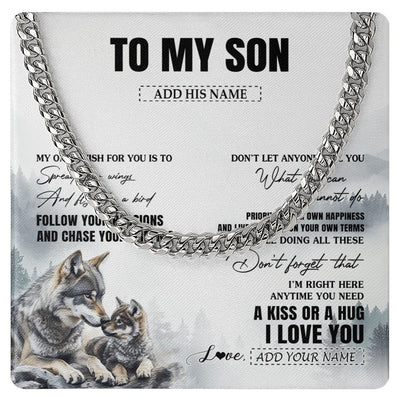 Cuban Link Chain Necklace Stainless Steel | 1 | Personalized To My Son Gifts Necklace From Dad Mom Mother Father Wolf My Only Wish For You Son Birthday Gifts Graduation Christmas Custom Gift Box Message Card | https://teecentury.