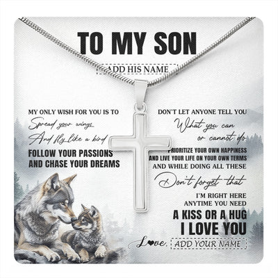 Stainless Cross Necklace Stainless Steel | 1 | Personalized To My Son Gifts Necklace From Dad Mom Mother Father Wolf My Only Wish For You Son Birthday Gifts Graduation Christmas Custom Gift Box Message Card | https://teecentury.