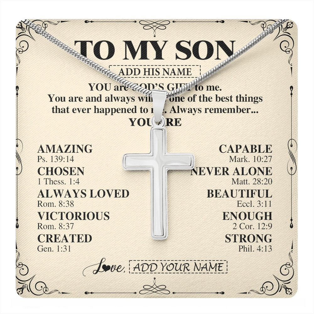 Stainless Cross Necklace Stainless Steel | 1 | Personalized To My Son Gifts Necklace From Mom Dad Father Mother You Are God's Gift To Me Son Birthday Gifts Christmas Christian Custom Gift Box Message Card | https://teecentury.