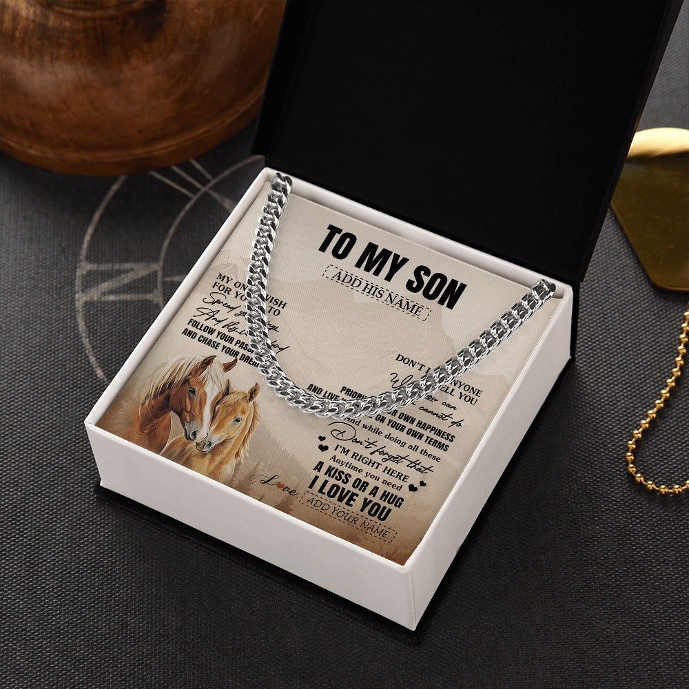 Cuban Link Chain Necklace Stainless Steel | 2 | Personalized To My Son Gifts Necklace From Mom Dad Mother Father Horse My Only Wish For You Son Birthday Gifts Graduation Christmas Gift Box Message Card | https://teecentury.