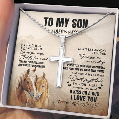 Stainless Cross Necklace Stainless Steel | 2 | Personalized To My Son Gifts Necklace From Mom Dad Mother Father Horse My Only Wish For You Son Birthday Gifts Graduation Christmas Gift Box Message Card | https://teecentury.