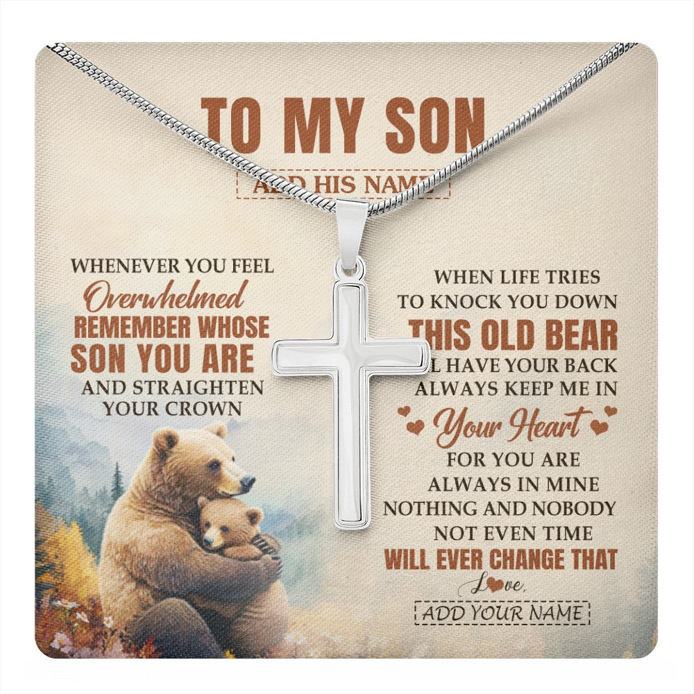 Stainless Cross Necklace Stainless Steel | 1 | Personalized To My Son Gifts Necklace From Mom Dad Mother Father Whenever Bear Unique Birthday Gifts For Son Graduation Christmas Custom Gift Box Message Card | teecentury.myshopify