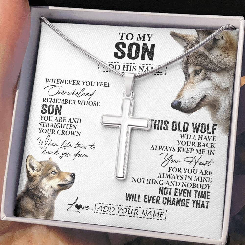 Stainless Cross Necklace Stainless Steel | 2 | Personalized To My Son Gifts Necklace From Mom Dad Mother Father Whenever Wolf Unique Birthday Gifts For Son Graduation Christmas Custom Gift Box Message Card | https://teecentury.