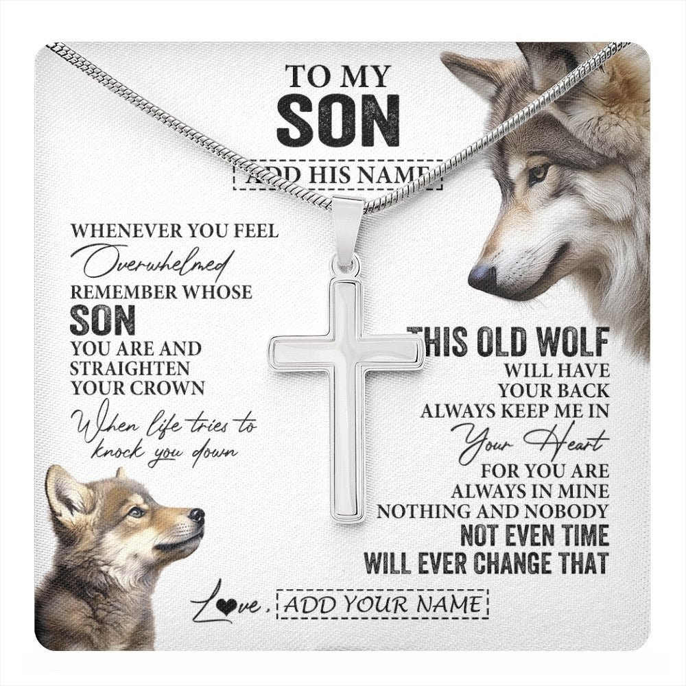 Stainless Cross Necklace Stainless Steel | 1 | Personalized To My Son Gifts Necklace From Mom Dad Mother Father Whenever Wolf Unique Birthday Gifts For Son Graduation Christmas Custom Gift Box Message Card | https://teecentury.