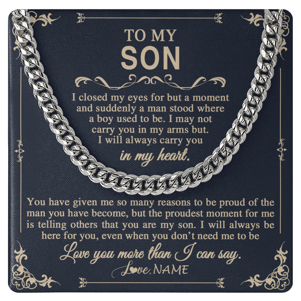 Cuban Link Chain Necklace Stainless Steel | 1 | Personalized To My Son Gifts Necklace From Mom Dad Mother I Closed My Eyes Gift For Son Birthday Jewelry For Men Christmas Customized Gift Box Message Card | teecentury