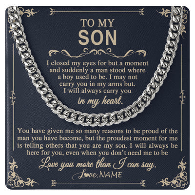 Cuban Link Chain Necklace Stainless Steel | 1 | Personalized To My Son Gifts Necklace From Mom Dad Mother I Closed My Eyes Gift For Son Birthday Jewelry For Men Christmas Customized Gift Box Message Card | teecentury