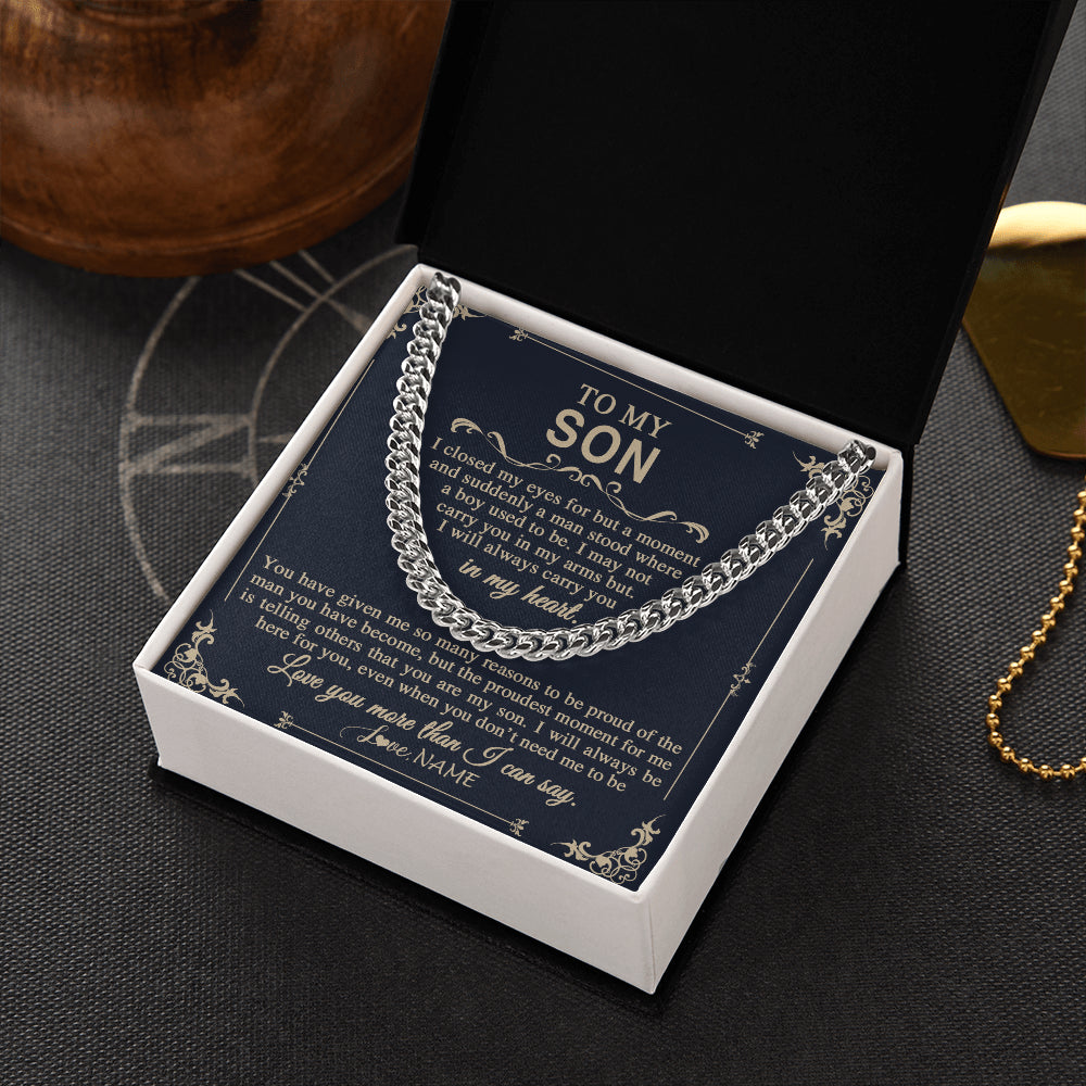 Cuban Link Chain Necklace Stainless Steel | 2 | Personalized To My Son Gifts Necklace From Mom Dad Mother I Closed My Eyes Gift For Son Birthday Jewelry For Men Christmas Customized Gift Box Message Card | teecentury
