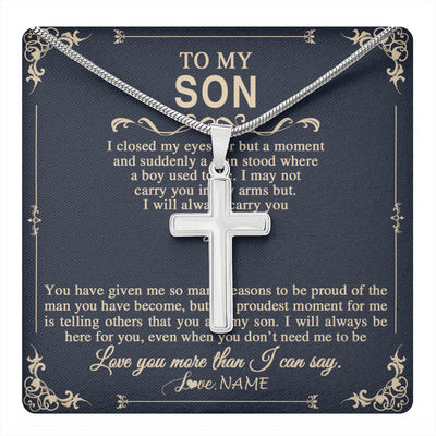 Stainless Cross Necklace Stainless Steel | 1 | Personalized To My Son Gifts Necklace From Mom Dad Mother I Closed My Eyes Gift For Son Birthday Jewelry For Men Christmas Customized Gift Box Message Card | teecentury