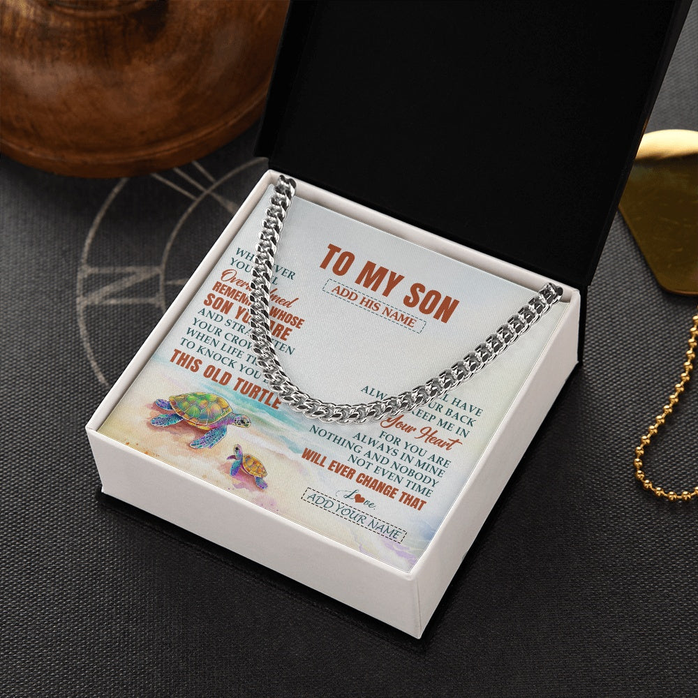 Cuban Link Chain Necklace Stainless Steel | 2 | Personalized To My Son Gifts Necklace From Mom Dad Mother Whenever Turtle Unique Birthday Gifts For Son Graduation Christmas Custom Gift Box Message Card | https://teecentury.