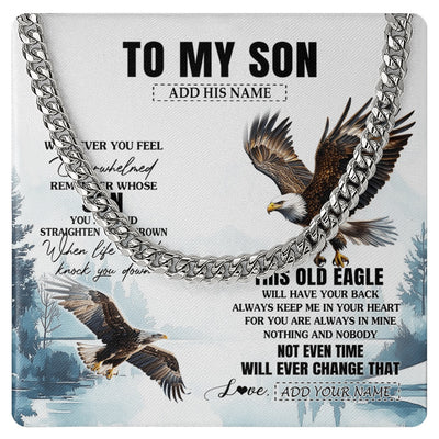 Cuban Link Chain Necklace Stainless Steel | 1 | Personalized To My Son Gifts Necklace From Mom Dad Whenever Eagle Unique Birthday Gifts For Son Graduation Christmas Keepsake Custom Gift Box Message Card | https://teecentury.