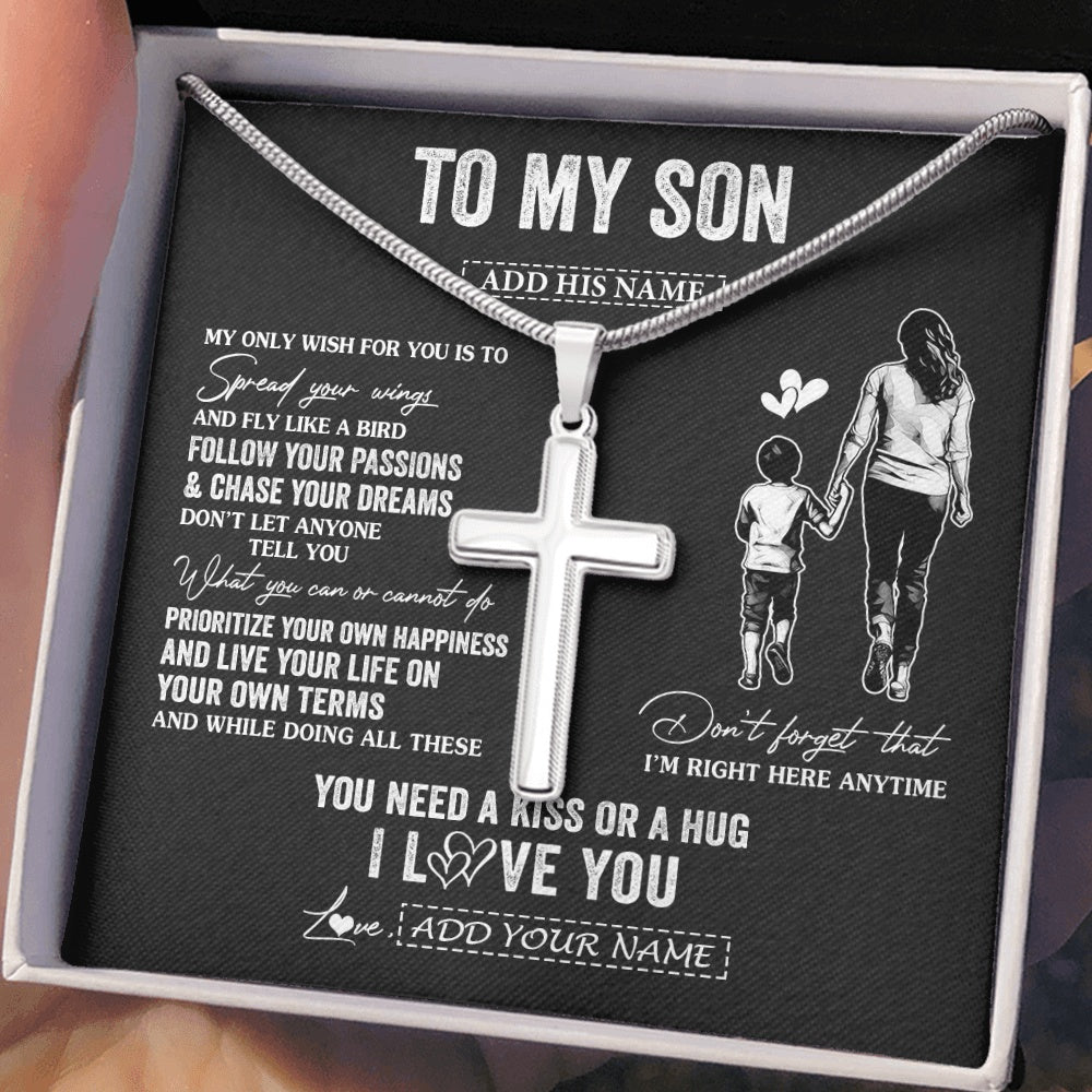 Stainless Cross Necklace Stainless Steel | 2 | Personalized To My Son Gifts Necklace From Mom Mother My Only Wish For You Son Birthday Gifts Graduation Christmas Customized Gift Box Message Card | teecentury.myshopify