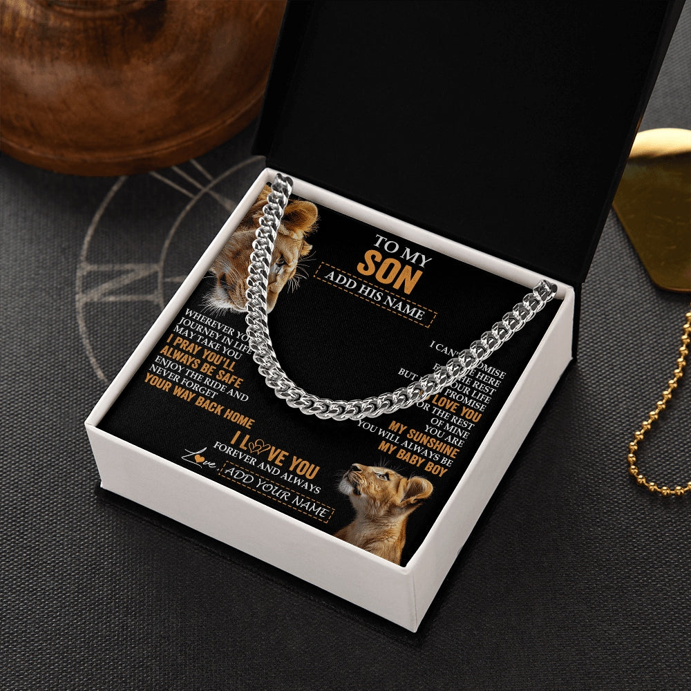 Cuban Link Chain Necklace Stainless Steel | 2 | Personalized To My Son Gifts Necklace From Mom Mother Wherever Your Journey In Life Lion Daughter Birthday Gifts Christmas Custom Gift Box Message Card | https://teecentury.