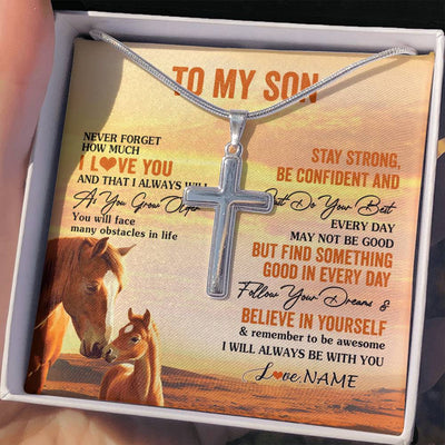 Stainless Cross Necklace Stainless Steel | 2 | Personalized To My Son I Love You Forever Necklace From Mom Dad Mother Father Horse Son Birthday Gifts Graduation Christmas Customized Gift Box Message Card | teecentury