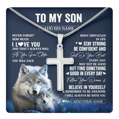Stainless Cross Necklace Stainless Steel | 1 | Personalized To My Son I Love You Forever Necklace From Mom Dad Mother Father Wolf Son Birthday Gifts Graduation Christmas Customized Gift Box Message Card | teecentury.myshopify
