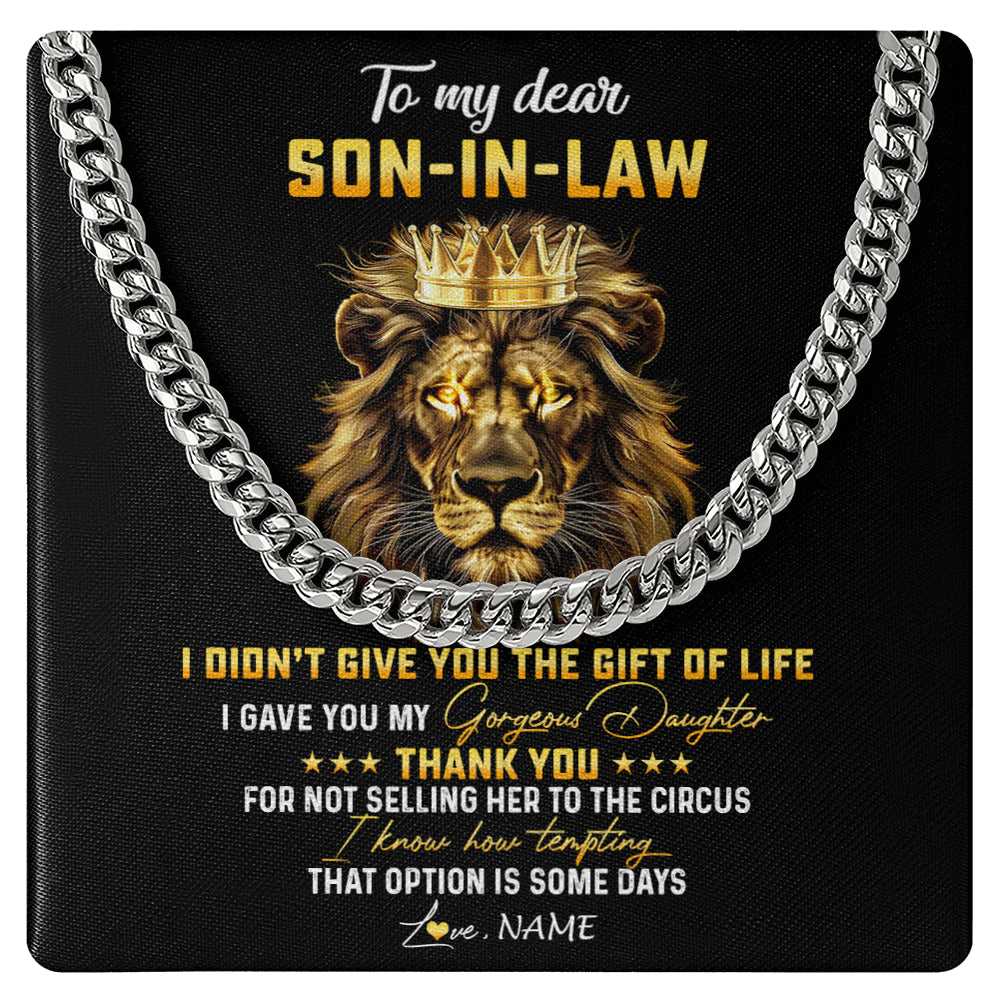 Cuban Link Chain Necklace Stainless Steel | 1 | Personalized To My Son In Law Necklace From Mother In Law I Didn'T Give You The Gift Of Life Lion Son In Law Birthday Christmas Customized Gift Box Message Card | teecentury