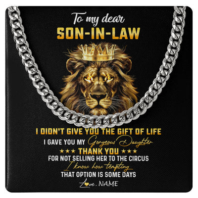 Cuban Link Chain Necklace Stainless Steel | 1 | Personalized To My Son In Law Necklace From Mother In Law I Didn'T Give You The Gift Of Life Lion Son In Law Birthday Christmas Customized Gift Box Message Card | teecentury