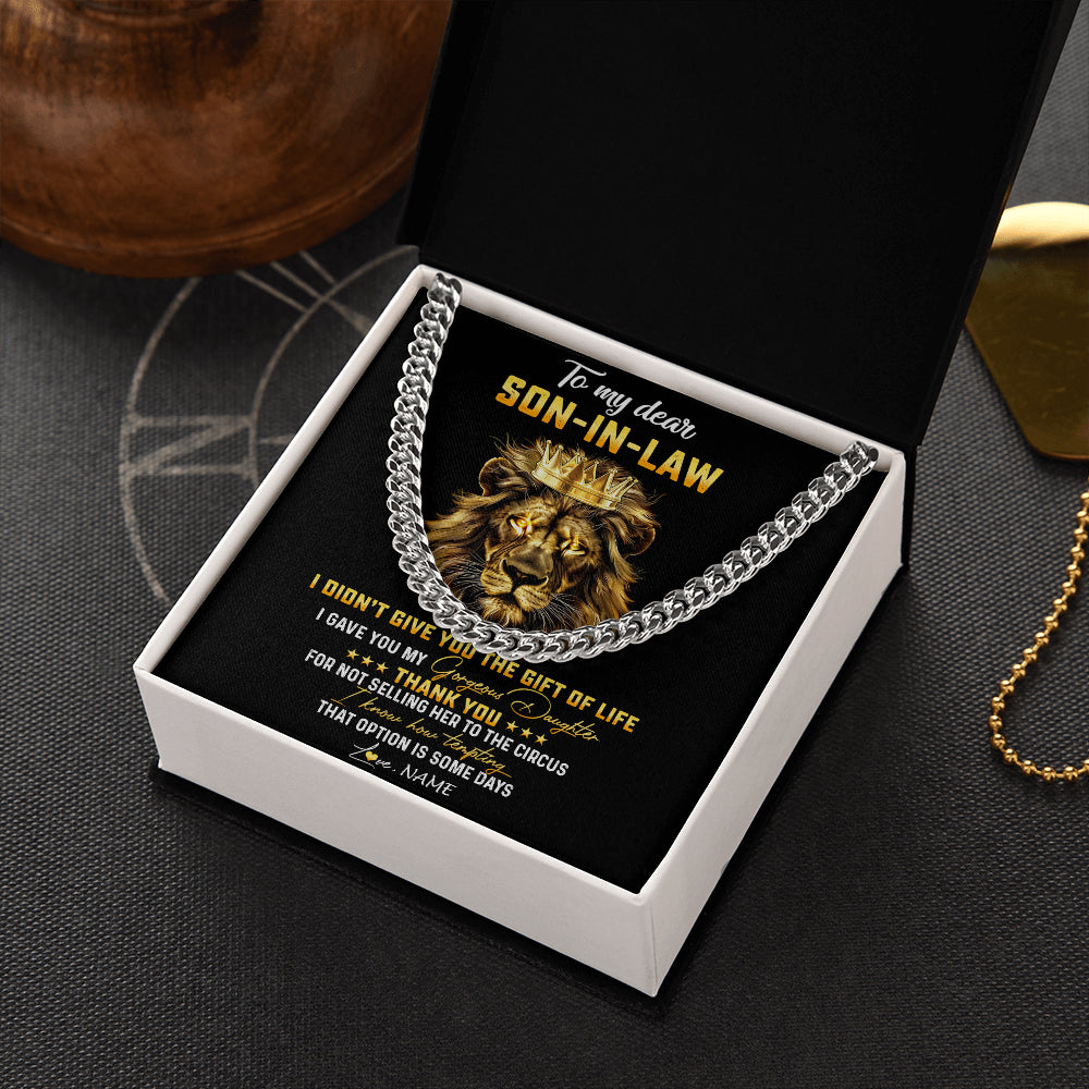 Cuban Link Chain Necklace Stainless Steel | 2 | Personalized To My Son In Law Necklace From Mother In Law I Didn'T Give You The Gift Of Life Lion Son In Law Birthday Christmas Customized Gift Box Message Card | teecentury