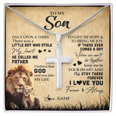 Stainless Cross Necklace | Personalized To My Son Lion Necklace From Dad Father I'll Stay There Forever Son Birthday Graduation Christmas Customized Gift Box Message Card | teecentury