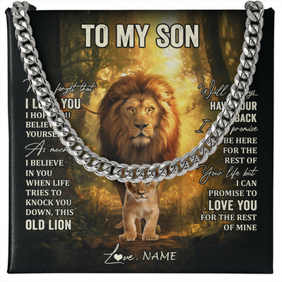 Cuban Link Chain Necklace Stainless Steel | 1 | Personalized To My Son Lion Necklace From Dad Father Never Forget That I Love You Son Birthday Gifts Graduation Christmas Customized Gift Box Message Card | teecentury