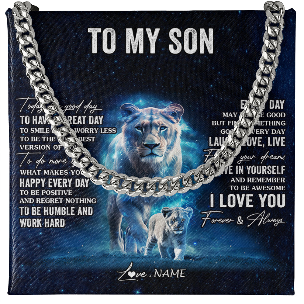Cuban Link Chain Necklace Stainless Steel | 1 | Personalized To My Son Lion Necklace From Dad Father Today Is A Good Day Son Gifts Birthday Graduation Christmas Customized Gift Box Message Card | teecentury