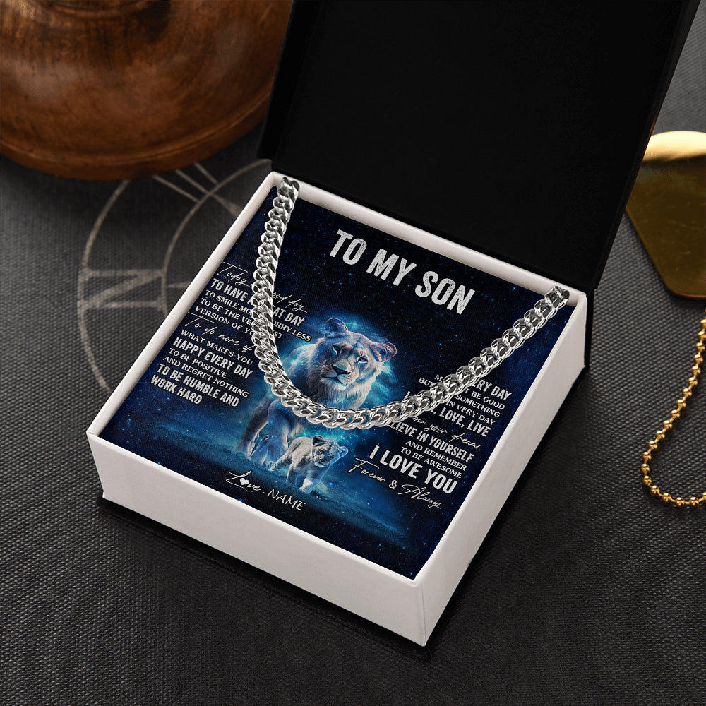 Cuban Link Chain Necklace Stainless Steel | 2 | Personalized To My Son Lion Necklace From Dad Father Today Is A Good Day Son Gifts Birthday Graduation Christmas Customized Gift Box Message Card | teecentury