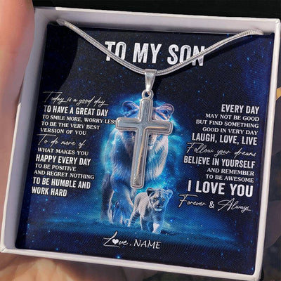 Stainless Cross Necklace Stainless Steel | 2 | Personalized To My Son Lion Necklace From Dad Father Today Is A Good Day Son Gifts Birthday Graduation Christmas Customized Gift Box Message Card | teecentury