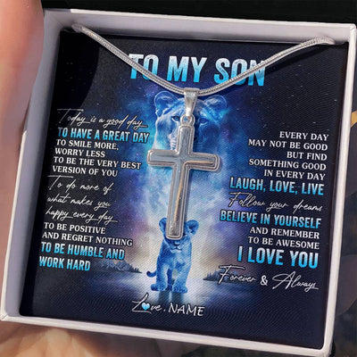 Stainless Cross Necklace Stainless Steel | 2 | Personalized To My Son Lion Necklace From Mom Mother Every Day Laugh Love Live Son Birthday Graduation Christmas Jewelry Customized Gift Box Message Card | teecentury