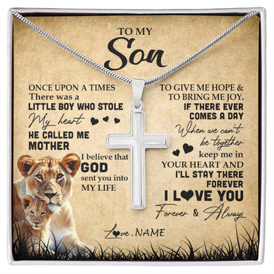 Stainless Cross Necklace | Personalized To My Son Lion Necklace From Mom Mother I'll Stay There Forever Son Birthday Graduation Christmas Customized Gift Box Message Card | teecentury