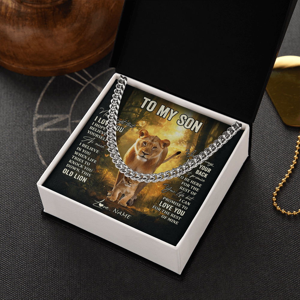 Cuban Link Chain Necklace Stainless Steel | 2 | Personalized To My Son Lion Necklace From Mom Mother Never Forget That I Love You Son Birthday Gifts Graduation Christmas Customized Gift Box Message Card | teecentury