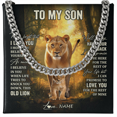 Cuban Link Chain Necklace Stainless Steel | 1 | Personalized To My Son Lion Necklace From Mom Mother Never Forget That I Love You Son Birthday Gifts Graduation Christmas Customized Gift Box Message Card | teecentury