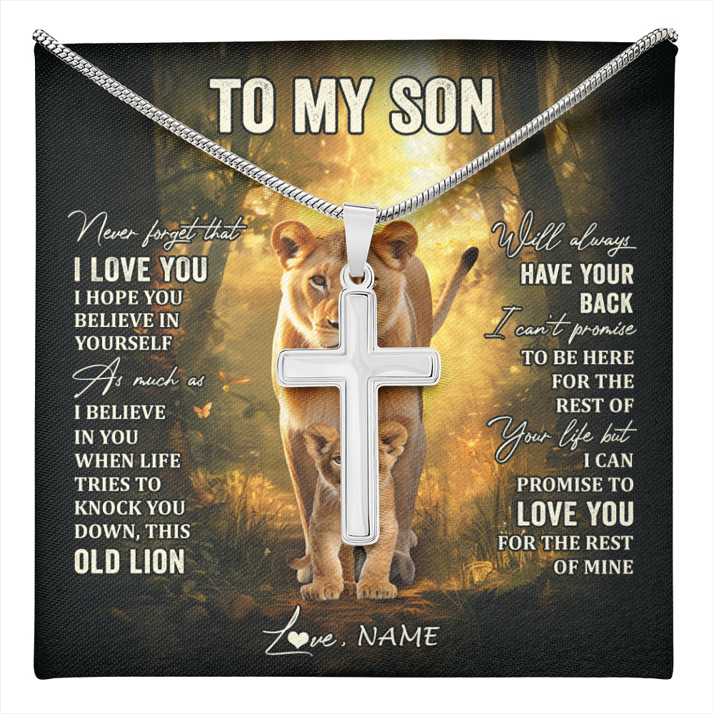 Stainless Cross Necklace Stainless Steel | 1 | Personalized To My Son Lion Necklace From Mom Mother Never Forget That I Love You Son Birthday Gifts Graduation Christmas Customized Gift Box Message Card | teecentury