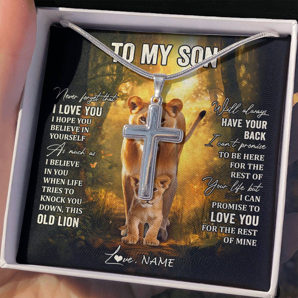 Stainless Cross Necklace Stainless Steel | 2 | Personalized To My Son Lion Necklace From Mom Mother Never Forget That I Love You Son Birthday Gifts Graduation Christmas Customized Gift Box Message Card | teecentury