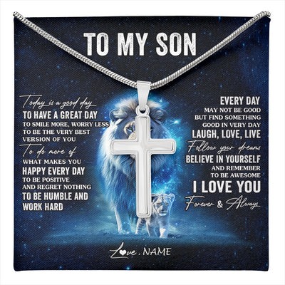 Stainless Cross Necklace Stainless Steel | 1 | Personalized To My Son Lion Necklace From Mom Mother Today Is A Good Day Son Gifts Birthday Graduation Christmas Customized Gift Box Message Card | teecentury