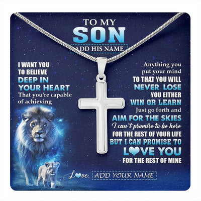 Stainless Cross Necklace Stainless Steel | 1 | Personalized To My Son Necklace From Dad Father Believe Your Heart Son Gift Birthday Graduation Christmas Customized Gift Box Message Card | teecentury.myshopify