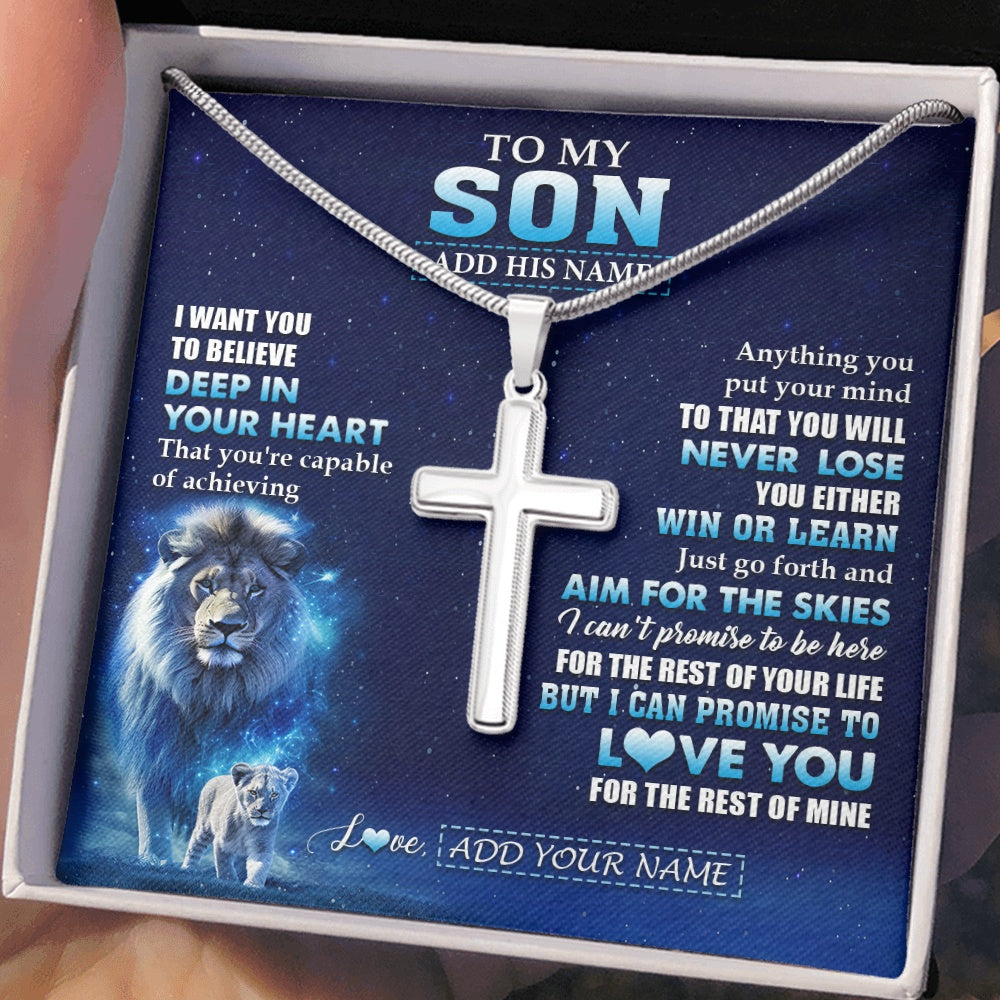 Stainless Cross Necklace Stainless Steel | 2 | Personalized To My Son Necklace From Dad Father Believe Your Heart Son Gift Birthday Graduation Christmas Customized Gift Box Message Card | teecentury.myshopify